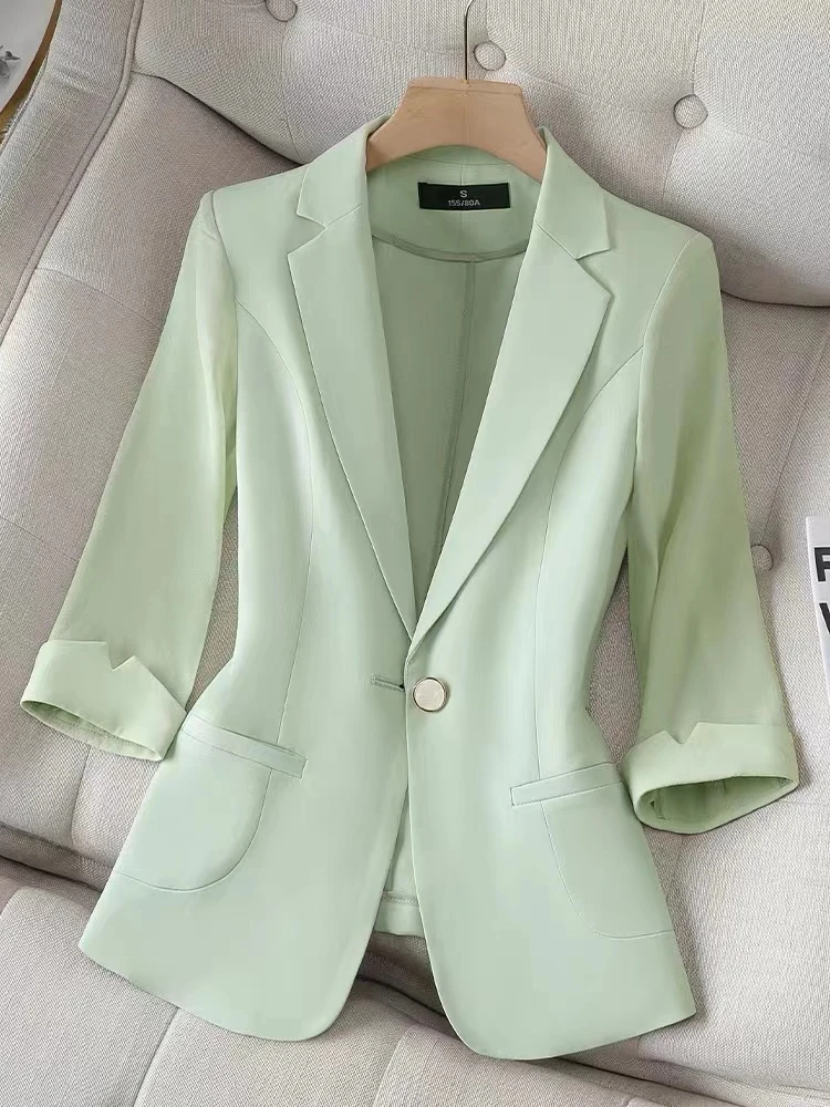 R9563休闲西装外套小个子春夏新款气质七分袖西服高级感职业薄款