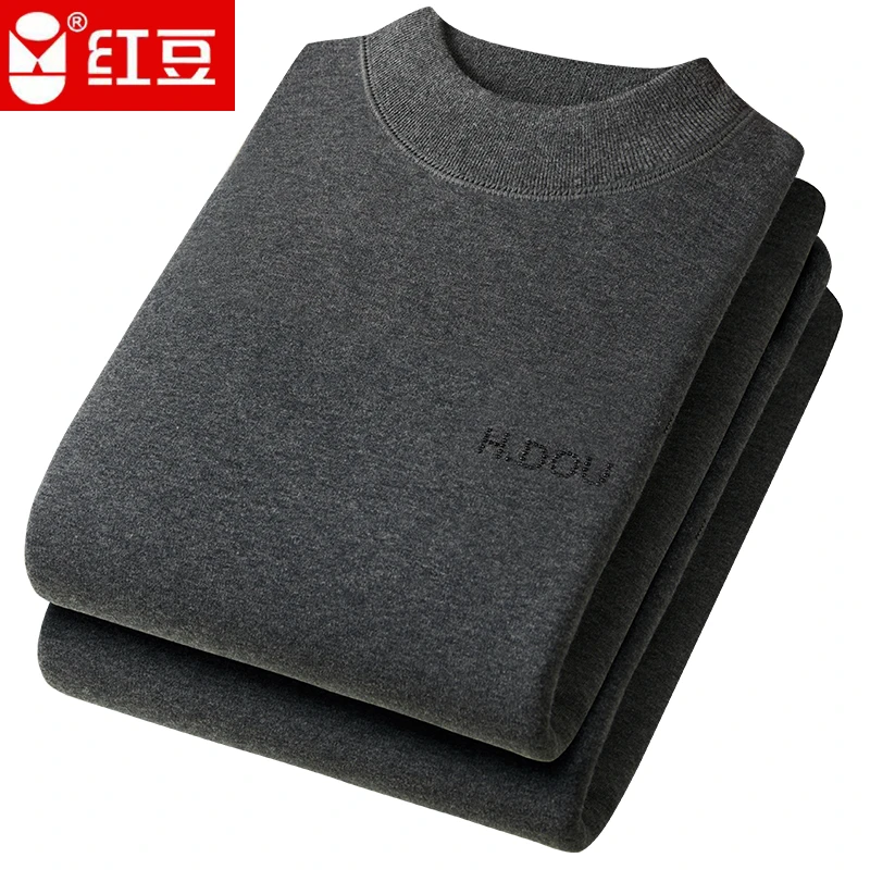 红豆正品男士保暖内衣套装加绒加厚秋衣秋裤中老年防寒中领棉毛衫