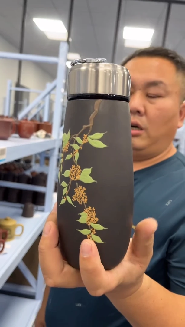 【闪购商品】紫砂茶杯泥绘桂花保温杯 @@GB01323