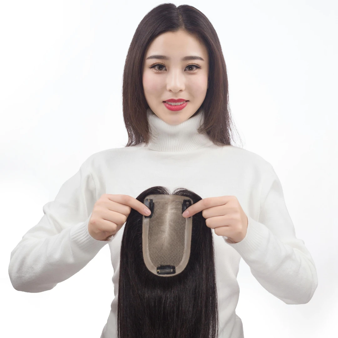 双递针假发片女头顶补发片无痕增发量蓬松遮白发真发瑞士网假发女