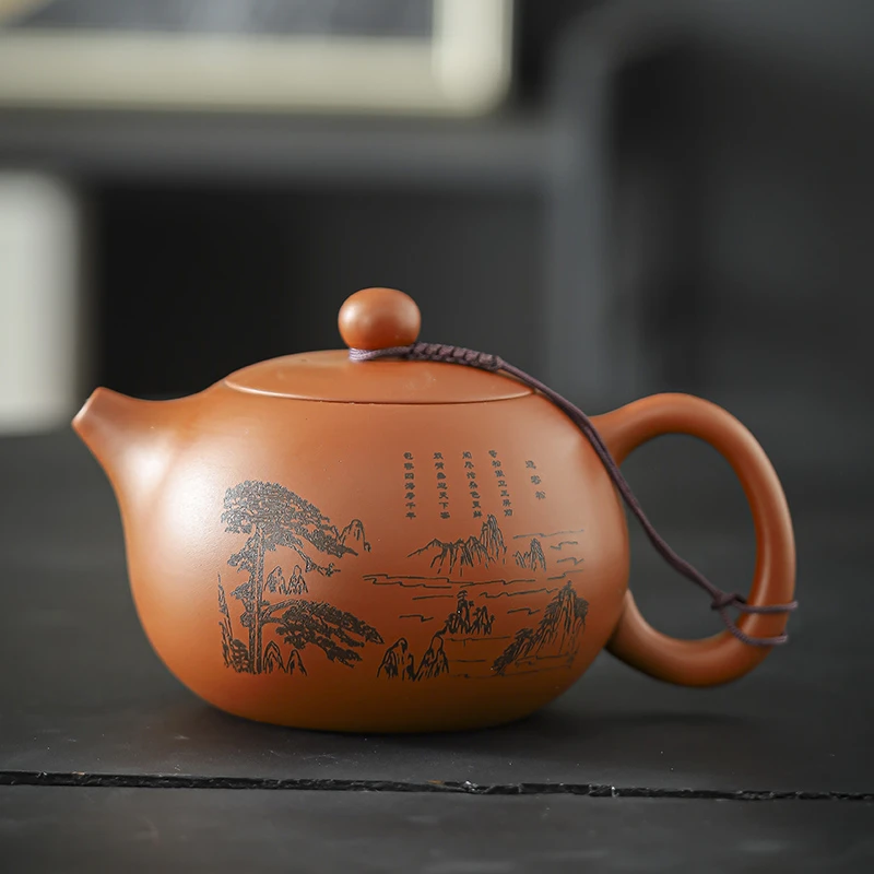 朱泥大红袍迎客松凤鸣西施壶-450毫升（礼煌） B116
