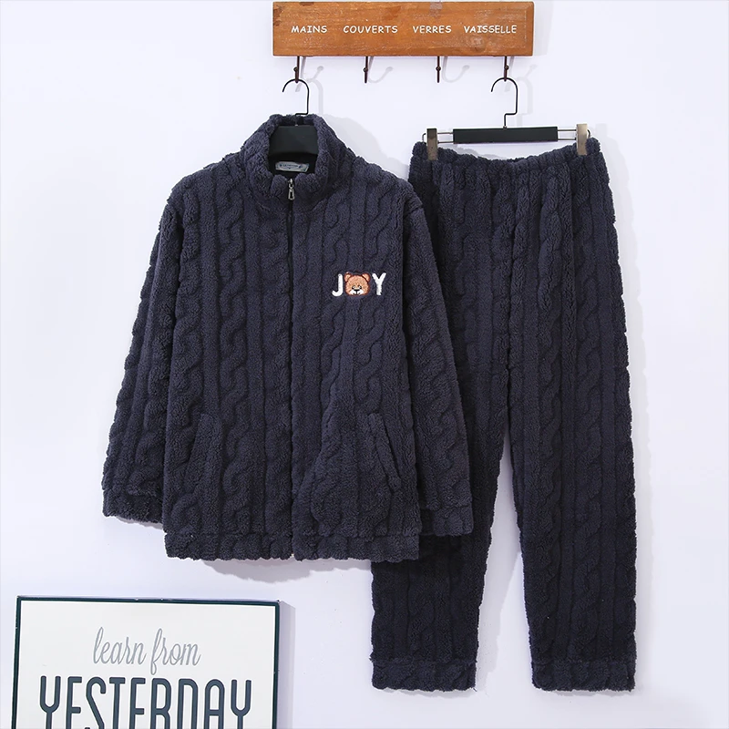 睡衣男士秋冬季珊瑚绒2024年加厚加绒保暖男款法兰绒大码家居服