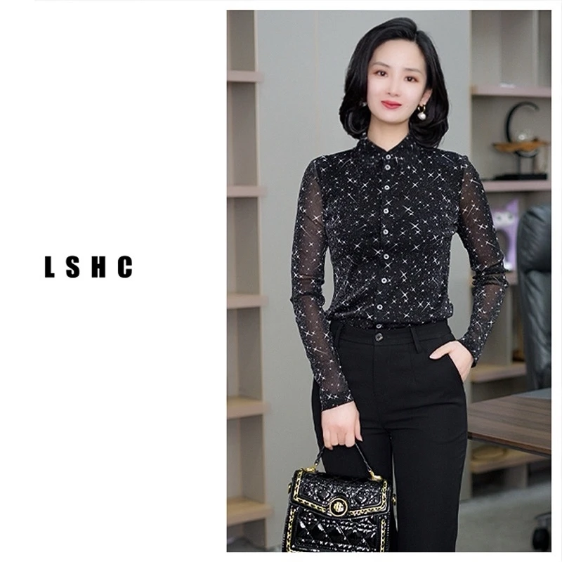 时尚新款优雅气质星空女士显瘦修身衬衫【668】网红印花长袖衬衣
