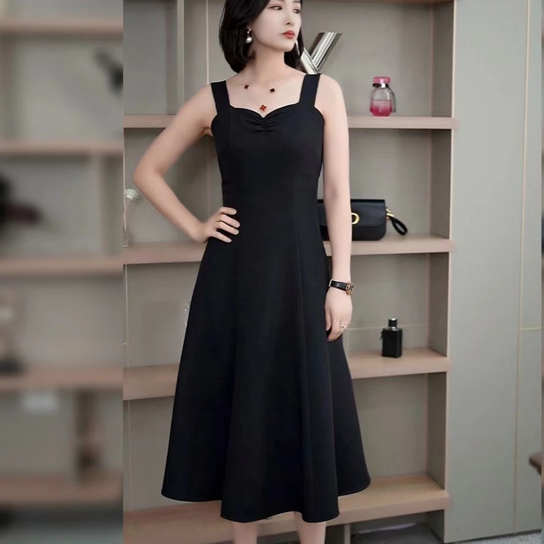 新款/时尚精品无袖轻奢吊带连衣裙【0551】夏季 显瘦  吊带裙黑色