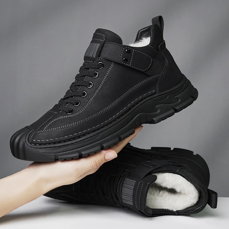 冬季棉鞋男加绒保暖真皮羊毛高帮鞋厚底休闲棉皮鞋东北御寒男靴