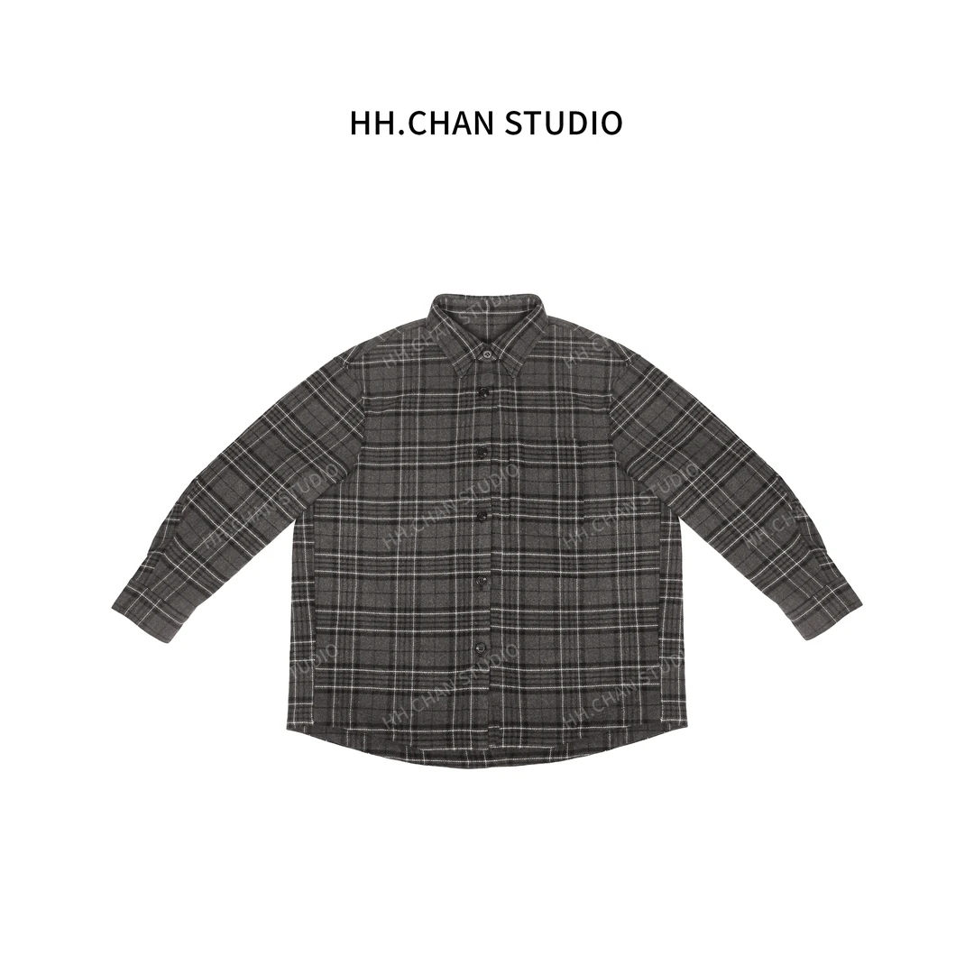 HH.CHAN"灰苏格”高定人棉混纺秋冬厚款长袖格纹衬衫HH-6514