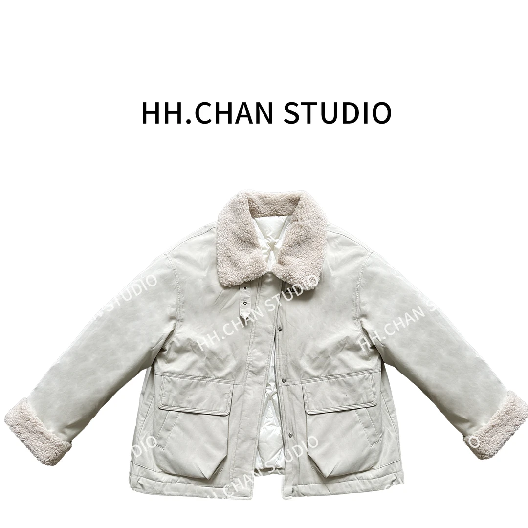 HH.CHAN“小骑士”90白鸭绒派克服羊羔毛领短款羽绒服HH-6765