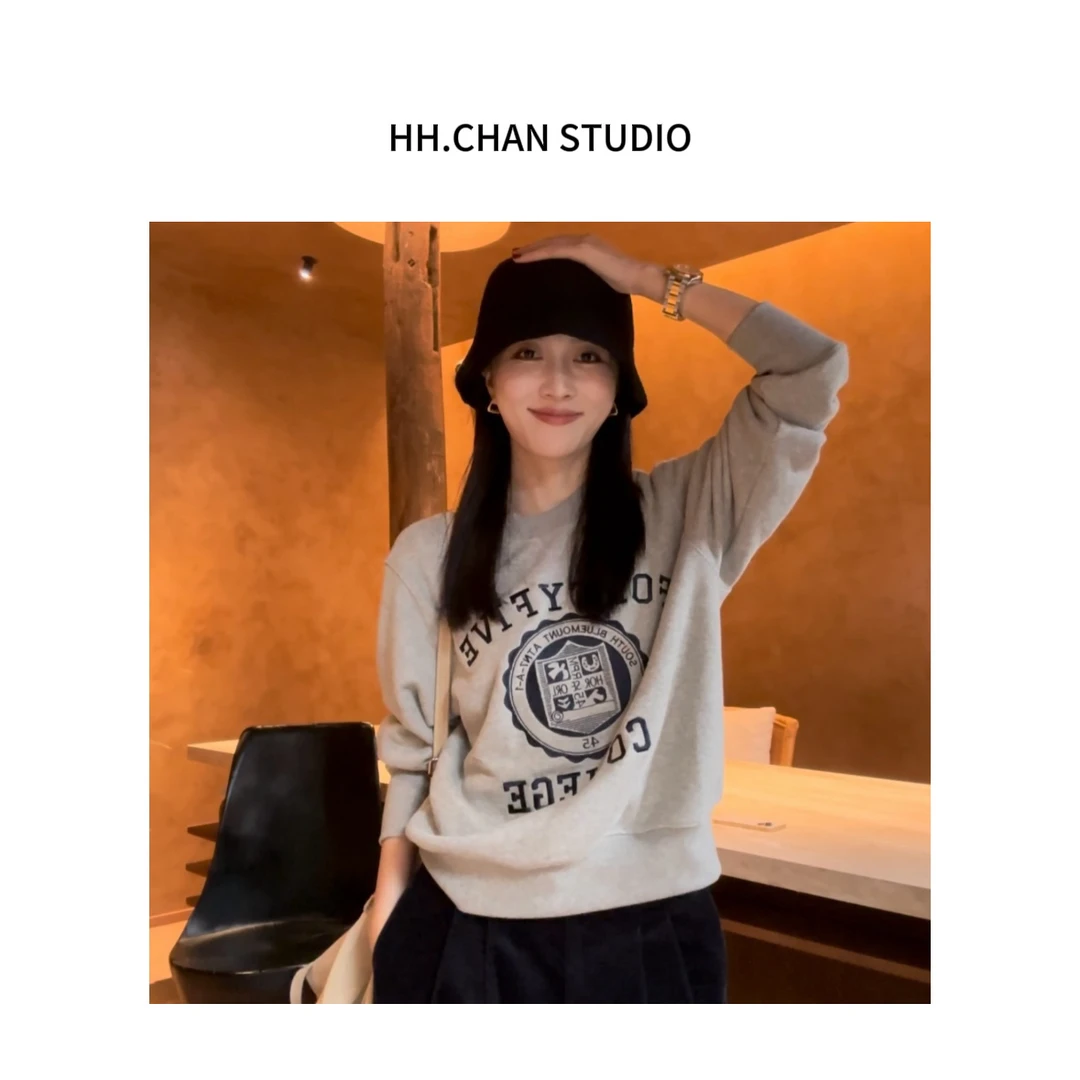 HH.CHAN“暴走20度”进口高定棉质绒感灰色印花卫衣HH-6462