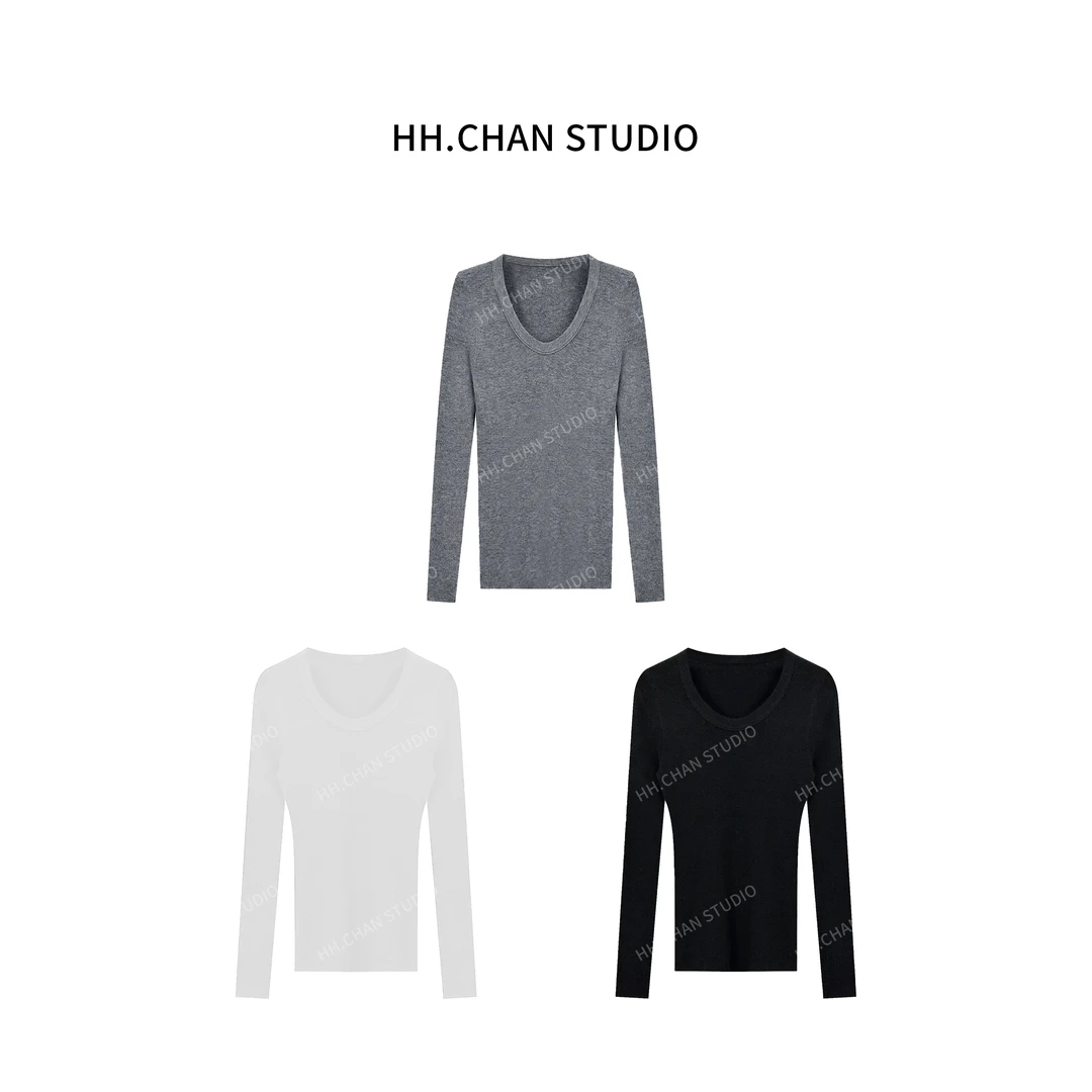 HH.CHAN“保暖轻盈”100%美丽诺羊毛打底衫长袖针织百搭圆领HH-6712