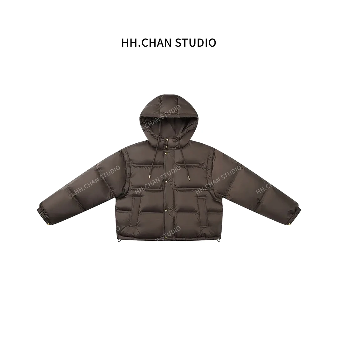 HH.CHAN”高阶风度“90国标稀有白鹅绒可拆卸两穿巧克力色鹅绒服