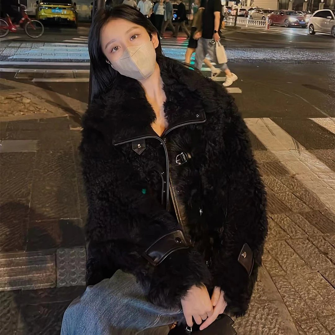 YaoYao CLOTHES黑色秋冬网红百搭提格拉多皮草外套32160