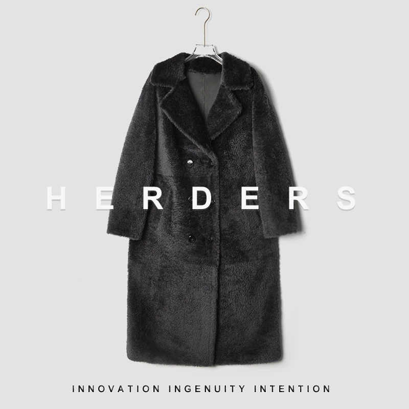 HERDERS 灰色长款潮流西装领皮草外套248996