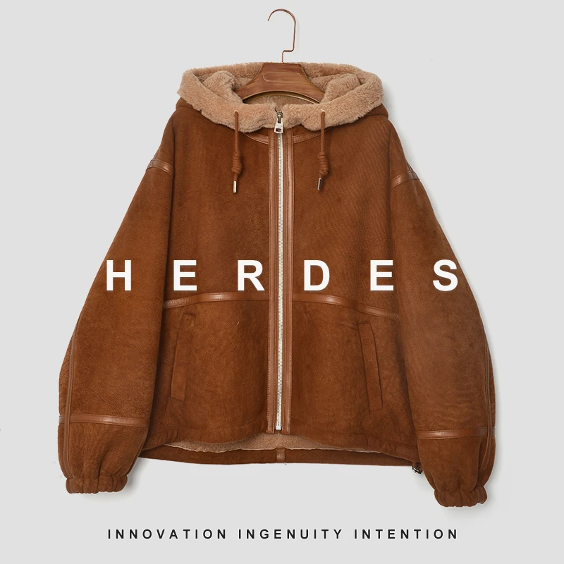 HERDERS 复古棕潮流时尚皮毛一体外套40571