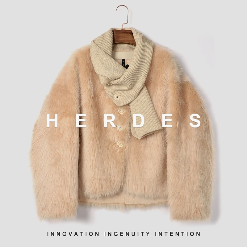 HERDERS  粉桂色潮流时尚皮草外套 40516