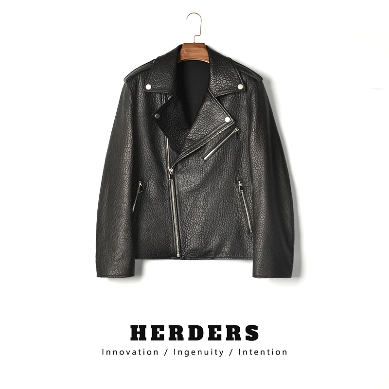 HERDERS 黑色大象纹潮流肩章款皮衣245773