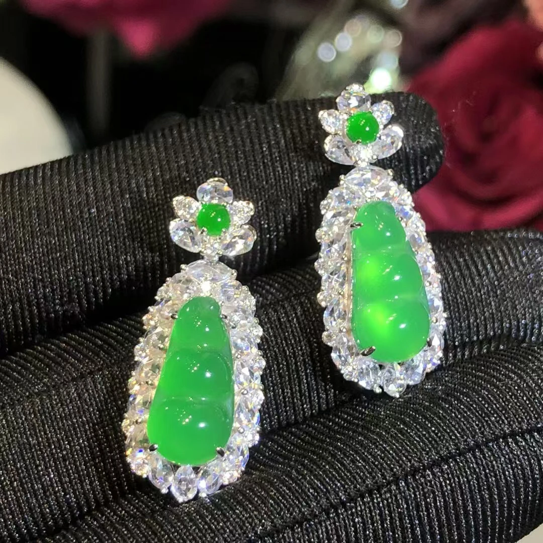 s925银饰镶嵌小众天然珠宝绿玉髓精美百搭小福豆吊坠女款玉石挂件