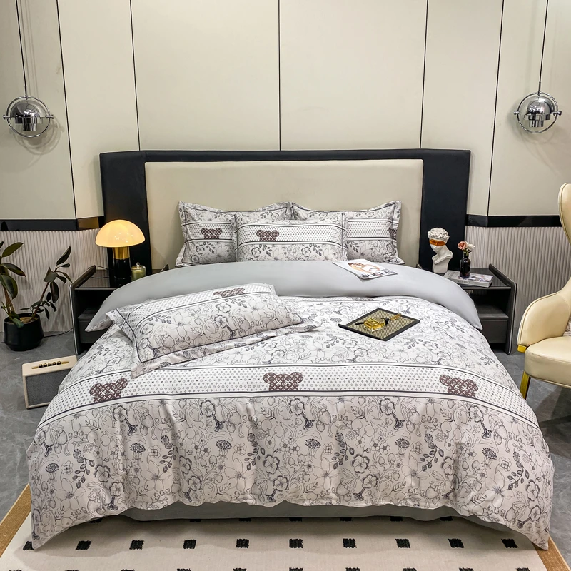 2024年加厚全棉四件套印花四季轻奢简约小清新花斜纹纯.棉被套用