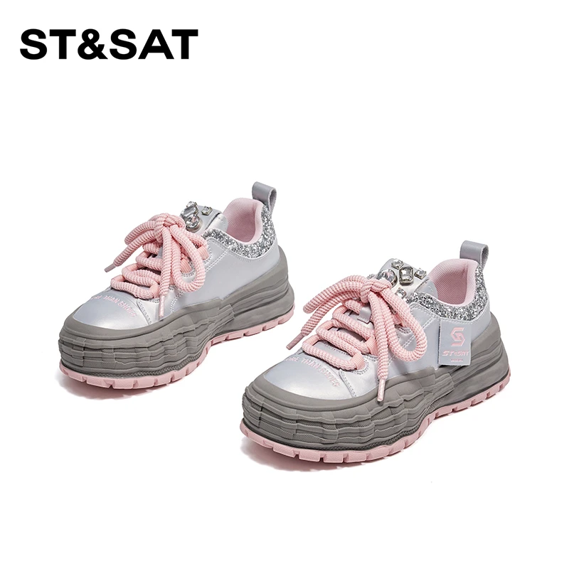 【厚底板鞋】星期六厚底增高真皮板鞋2024秋季百搭休闲鞋SS33112650