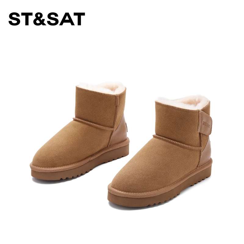 St&Sat/星期六百搭真皮绵羊毛雪地靴2025冬季新款森女风时尚棉靴