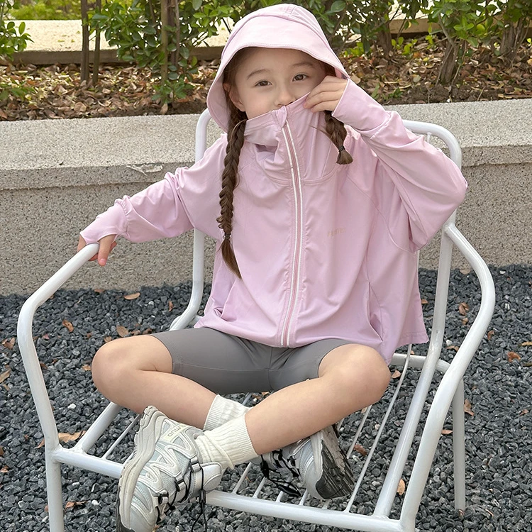 2024夏季新款UPF 50+防晒服女童字母户外连帽防晒衣外套