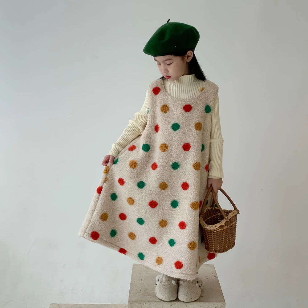 儿童加绒背心连衣裙2024冬季女童韩版洋气背心连衣裙套装百搭裙子