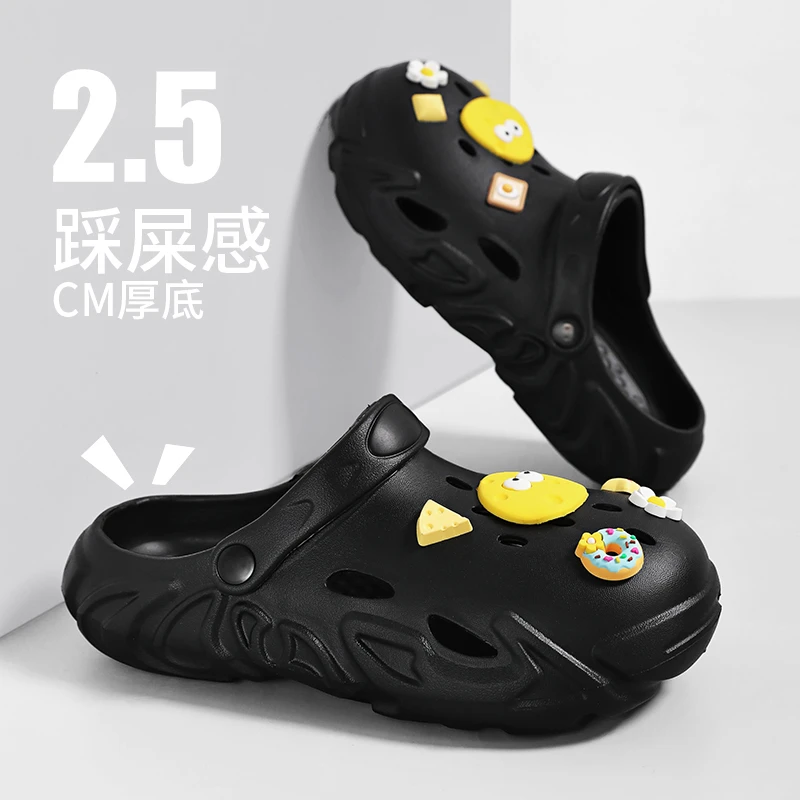 厚底潮流外穿防滑洞洞鞋包头透气软底花园托鞋拖鞋夏季男休闲户外
