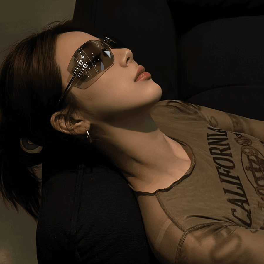 欧美风复古无框茶色太阳眼镜欧美风大框防风防晒网红墨镜女显瘦潮