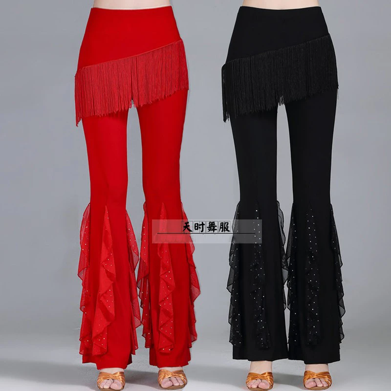 流苏喇叭裤广场舞裤水兵舞裤子练功裤大码拉丁舞裤三步踩吉特巴
