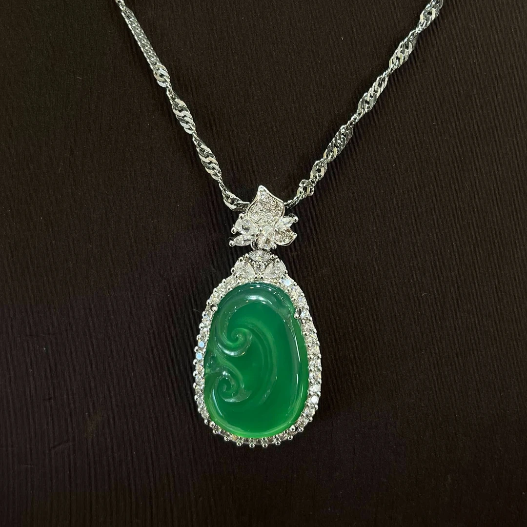 【K总专属】A货冰底浓阳绿如意吊坠-y1691（赠包装+赠链）