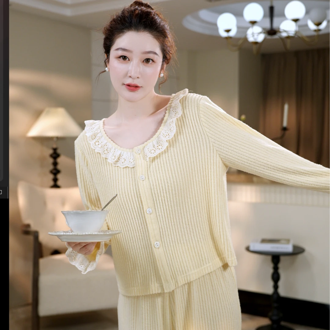 【黄油奶贝】 长袖棉绒睡衣春秋显白透气睡衣套装女 家居服