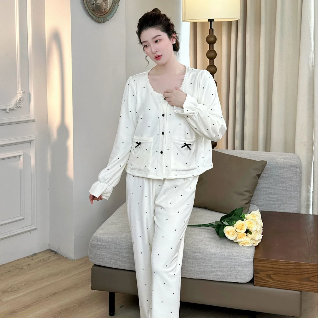 朴朴【白巧啵啵】海岛双面绒纯欲风显白冬保暖家居服秋冬套装时尚