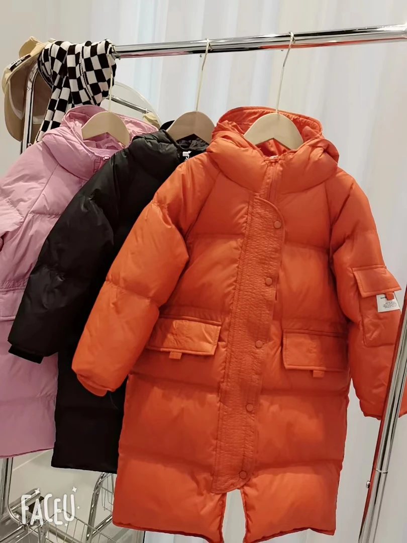 儿童新款羽绒服中长款男童女童连帽洋气亲子中大童秋冬外套潮