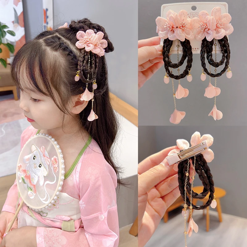 儿童发饰古风辫子可爱发夹女童汉服头饰宝宝超仙发卡头花汉服配饰