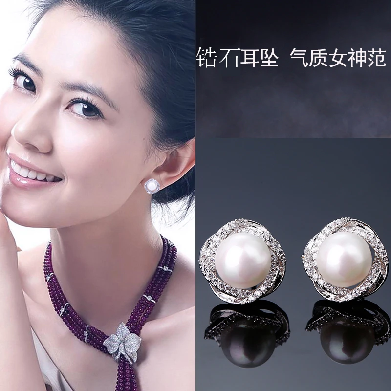 925银莫桑石耳饰 复古轻奢气质耳钉简约2025年爆款珍珠百搭耳坠
