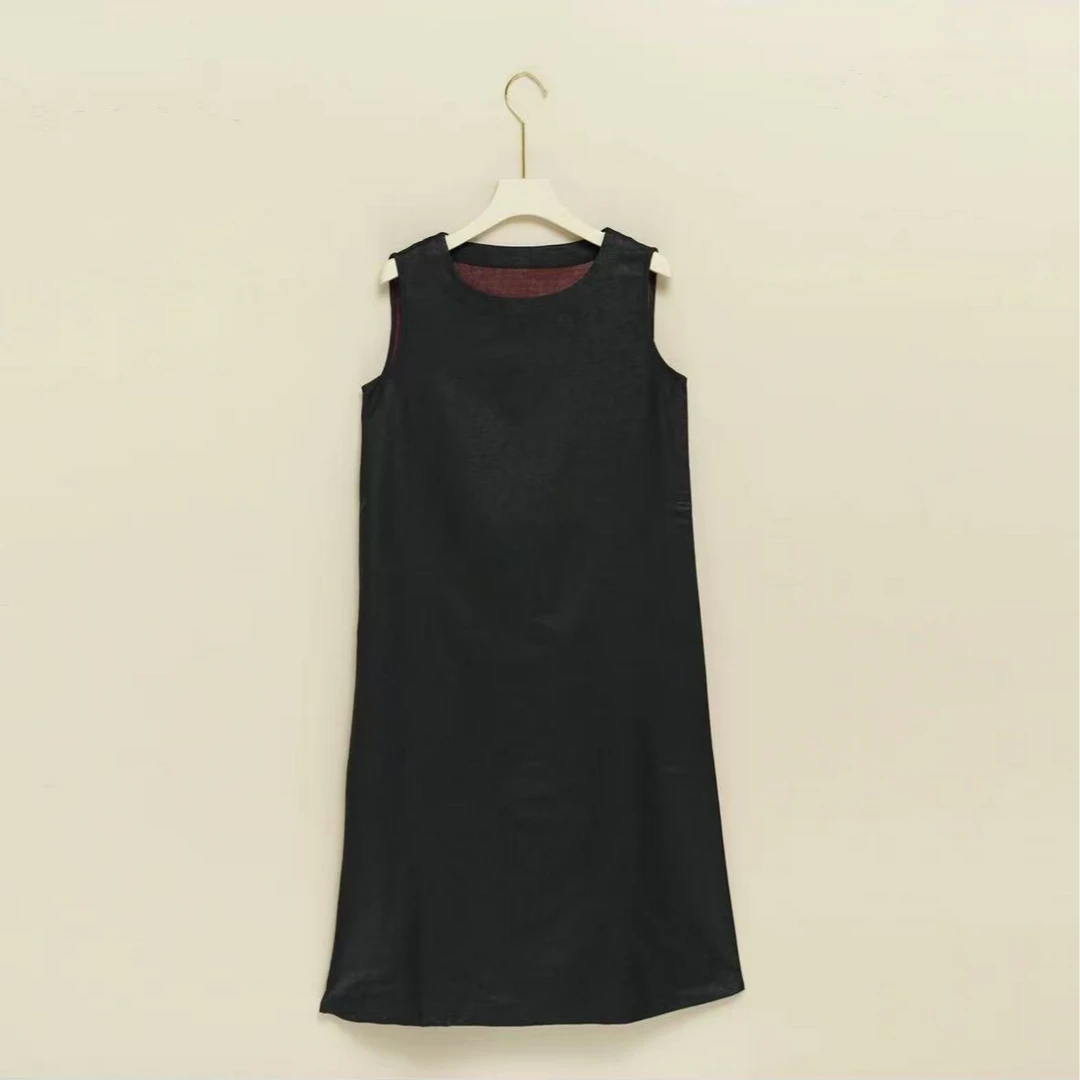 2024002049老料双面穿宽松显瘦遮肚中长款无袖打底连衣裙背心裙