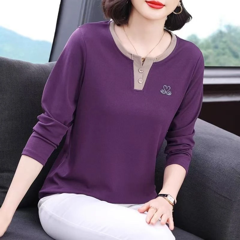 2024秋季新款v领长袖妈妈装遮肉显瘦百搭时尚女装