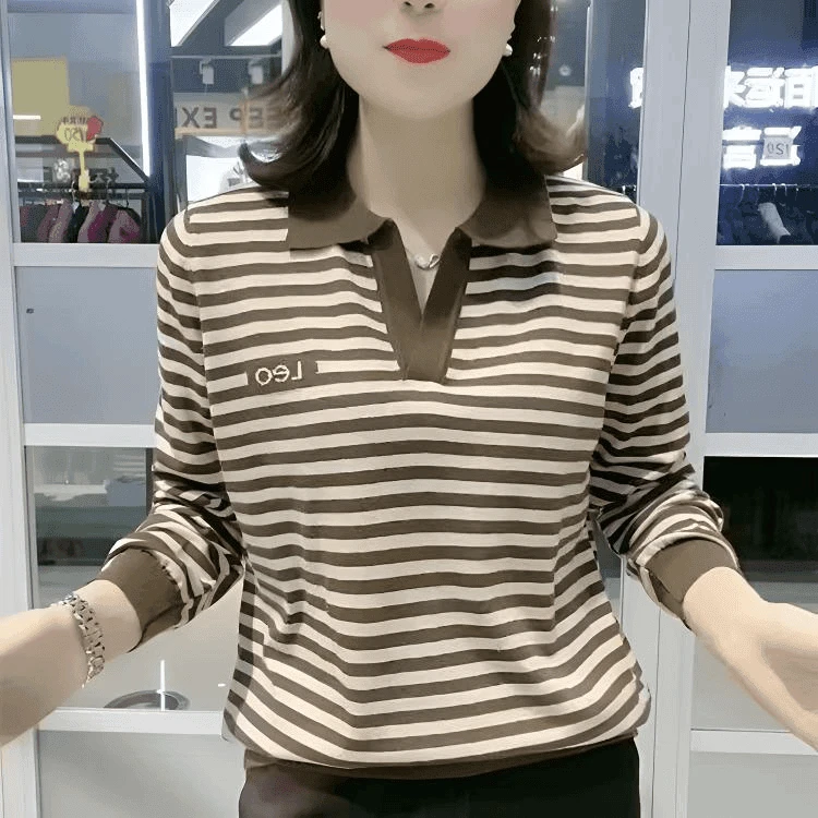 POLO衫长袖T恤女宽松大码妈妈装春季2024新款体恤显瘦上衣打底衫