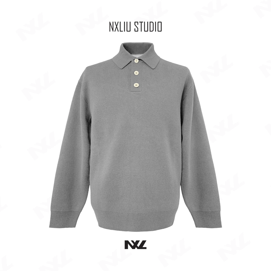 翻领羊毛混纺针织衫简约衬衫设计师百搭POLO衫