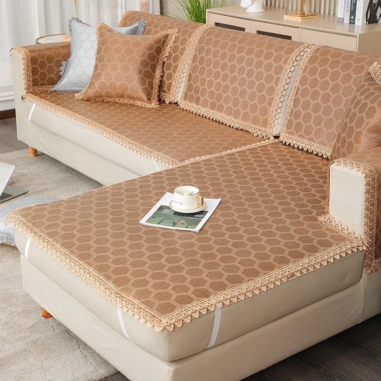 夏季凉席沙发垫新款2023欧式冰丝藤席四季通用防滑盖巾沙发套定做