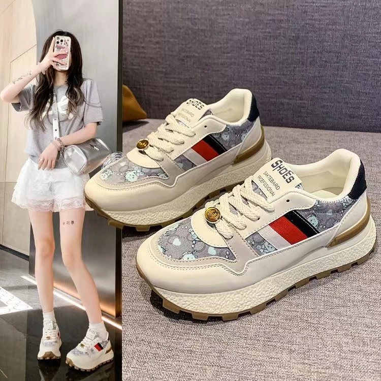 运动鞋2024新款厚底老爹百搭春秋季透气增高休闲爆款圆头阿甘鞋