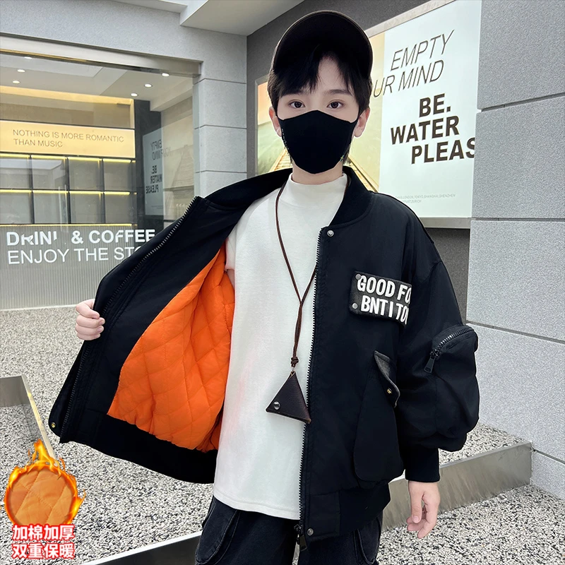 儿童装男童冬装夹棉外套2024新款秋冬款中大童男孩冬季加厚派克服