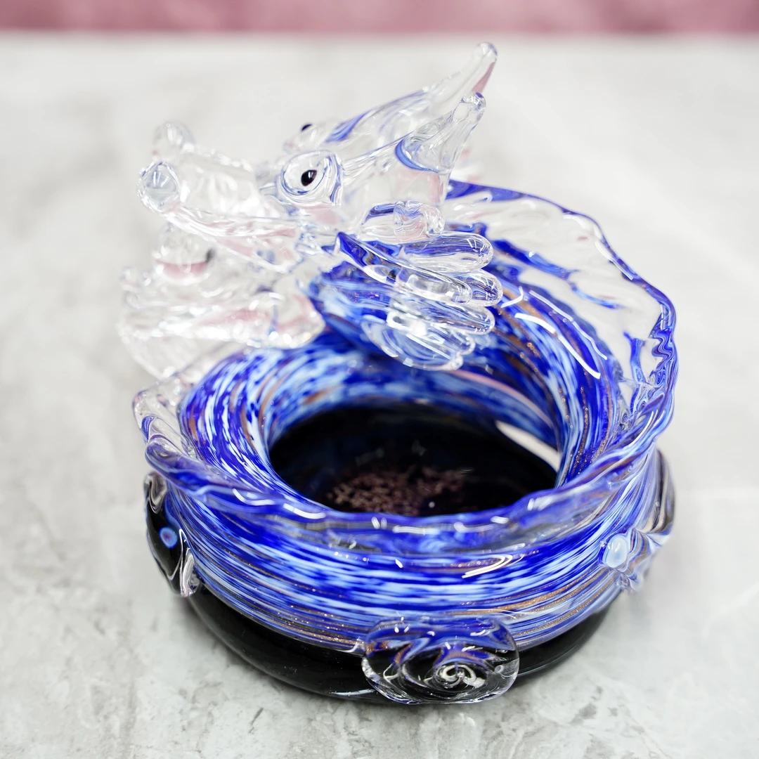 国艺琉璃 纯手工热塑非遗琉龙烟缸收纳家居精美摆件装饰礼品