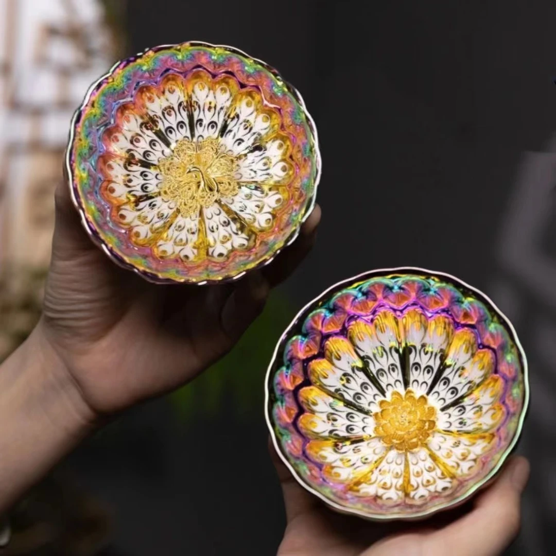 主人杯金玉满堂金孔雀金莲花茶器主人杯孔雀莲花对杯