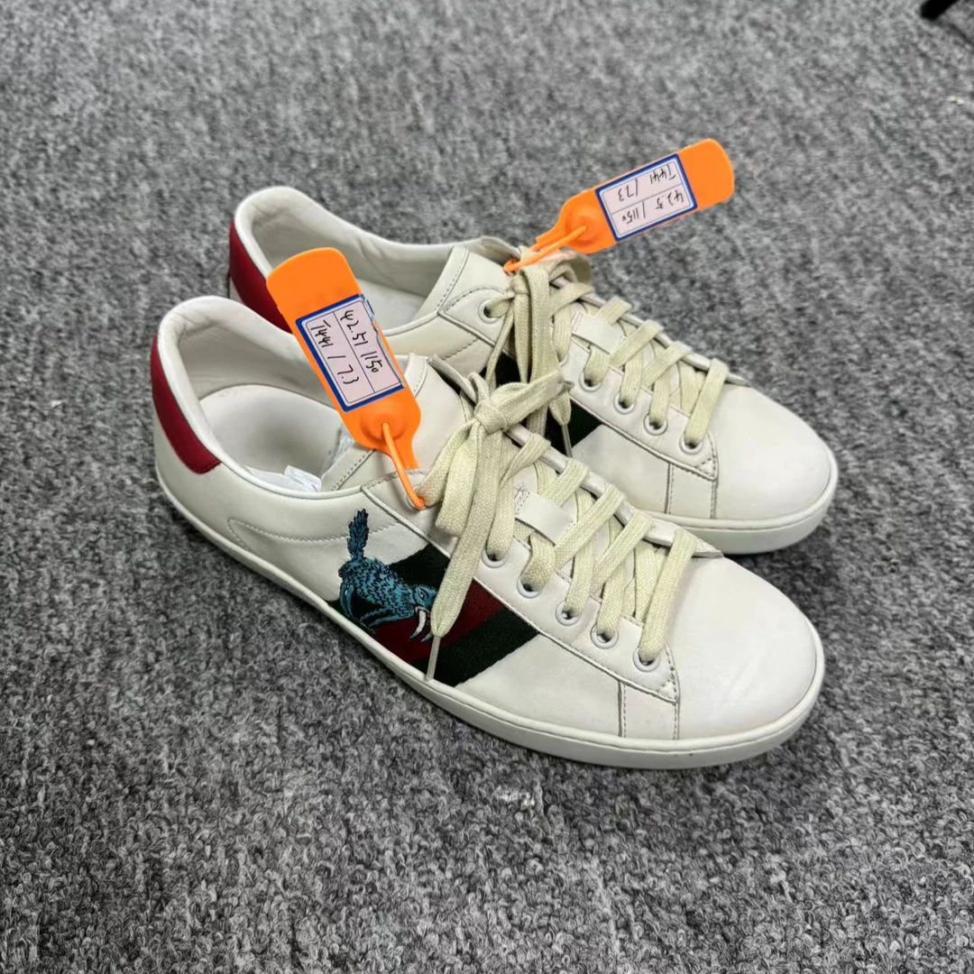 【95新】Gucci 鸳鸯小怪兽ACE白色男士时尚板鞋 42.5欧码 编号：T441