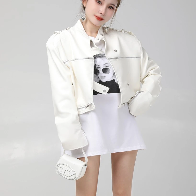 欧货酷辣机车短款垫肩皮衣短外套女2025春秋新款休闲宽松夹克上衣