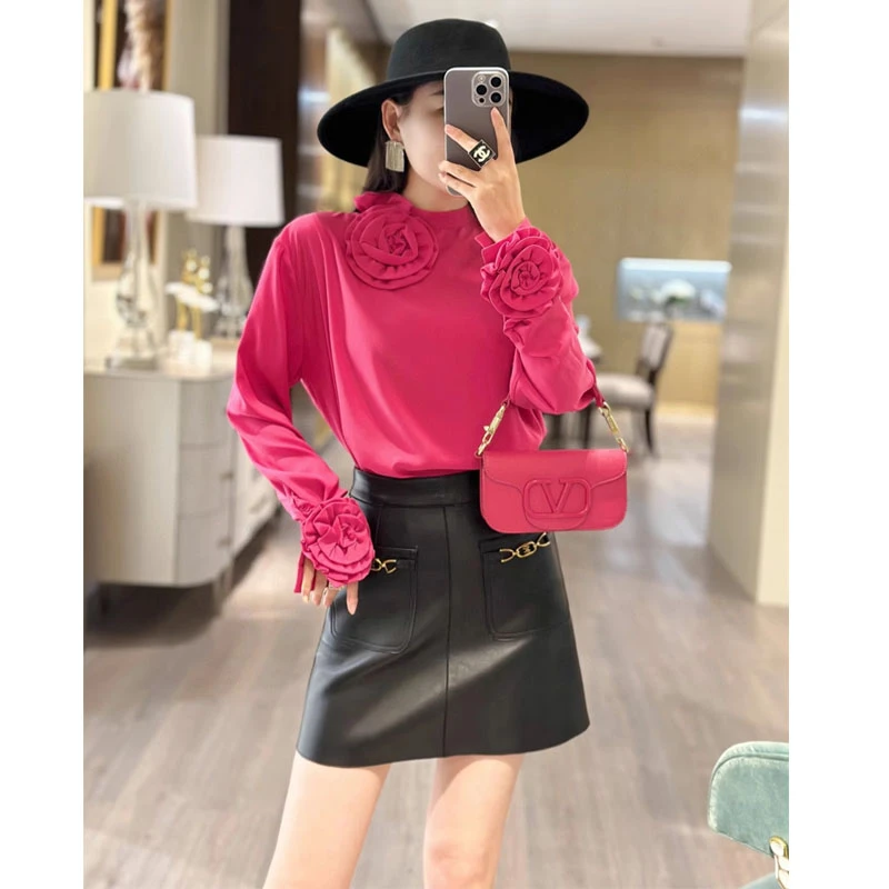 高级感小众设计感衬衫2025春季新款名媛气质重工手工花朵长袖衬衣