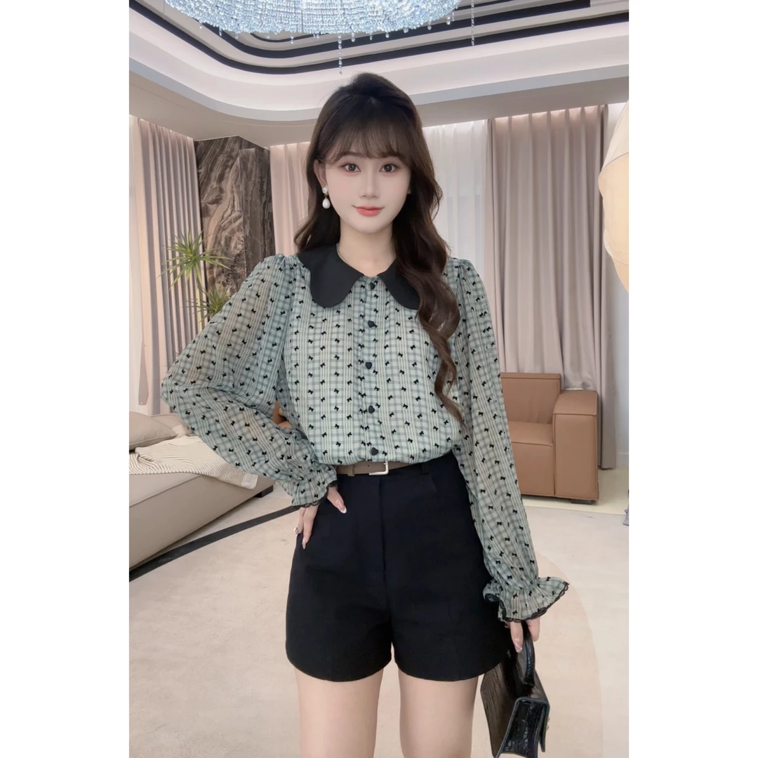 法式复古蝴蝶结花瓣衬衫长袖女2024秋季新款百搭显瘦长袖上衣