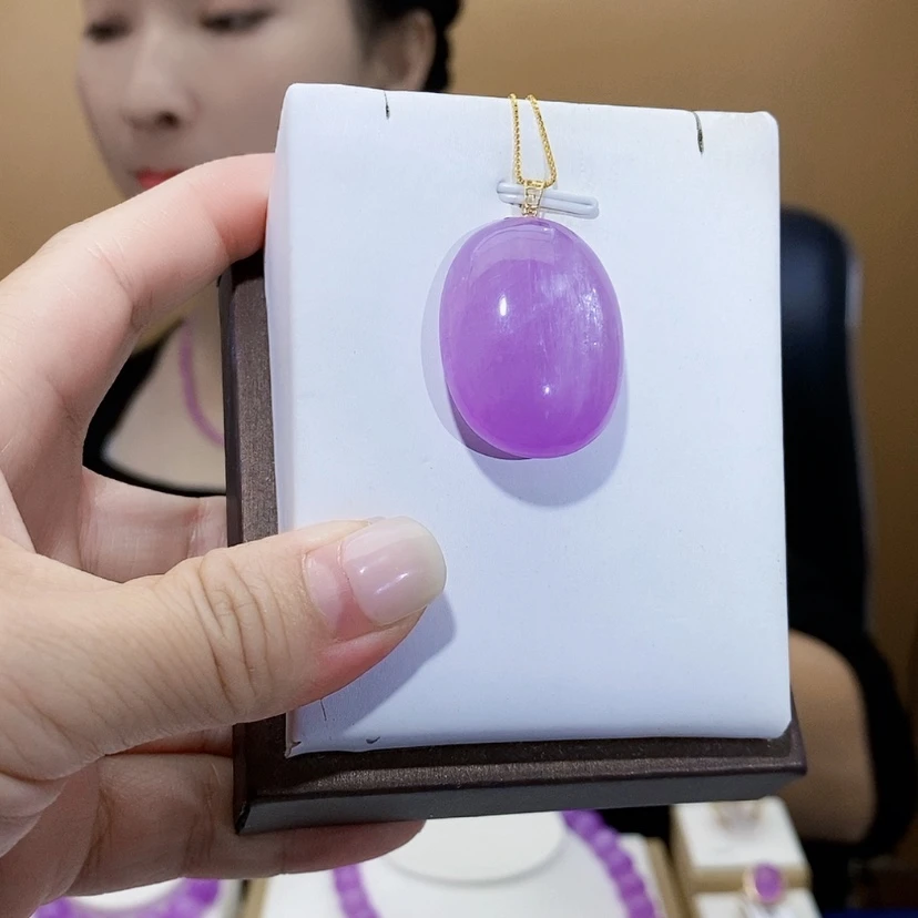 【闪购商品】锂辉石18k 紫锂辉高冰吊坠 赠链子18K金镶嵌