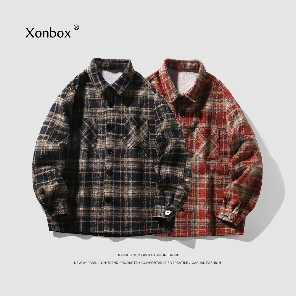 XONBOX秋冬百搭复古格纹外套开衫衬衫厚夹克男款2129866