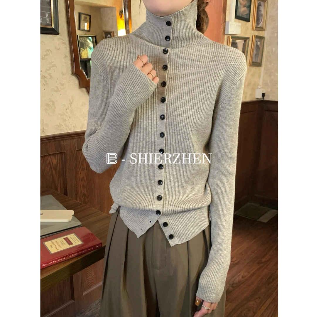 2024秋冬休闲高领百搭通勤厚款设计感洋气毛衣长袖针织衫上衣女